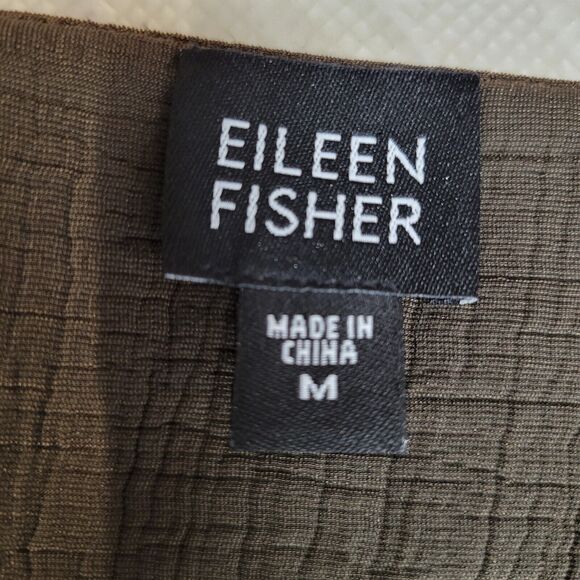 Eileen Fisher Silk Sponge Jacket Size Medium Brown Olive Green Collarless Blazer - Picture 5 of 11